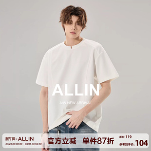 260g重磅小V领设计情侣潮牌上衣 T恤男生夏季 ALLIN 白色曼巴棉短袖