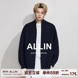 ALLIN 外套男春秋潮牌通勤高级感休闲半高领宽松情侣毛衣 针织开衫