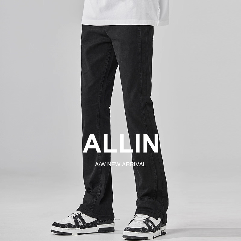 ALLIN高街窄版微喇直筒牛仔裤