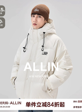 ALLIN 连帽羽绒服男冬季加厚保暖白色鸭绒面包服潮牌情侣短款外套