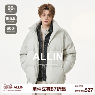 ALLIN 假两件羽绒服男生冬季加厚保暖牛仔拼接外套情侣防寒面包服