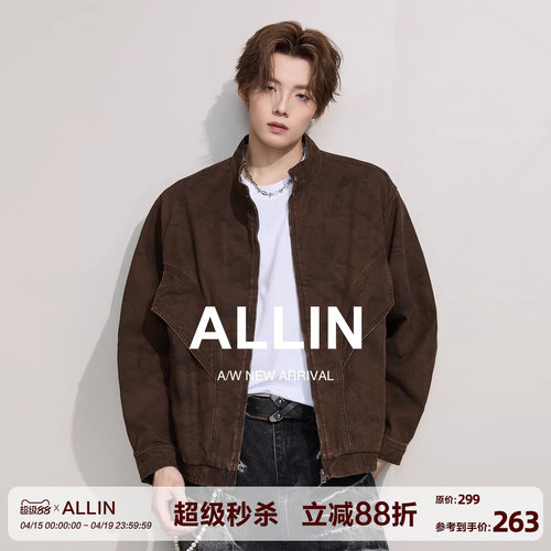 ALLIN 哈灵顿工装夹克男2026春秋季新款复古休闲飞行机车情侣外套