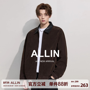 复古cleanfit异色翻领拼接情侣外套 夹克男春秋季 ALLIN 底特律工装