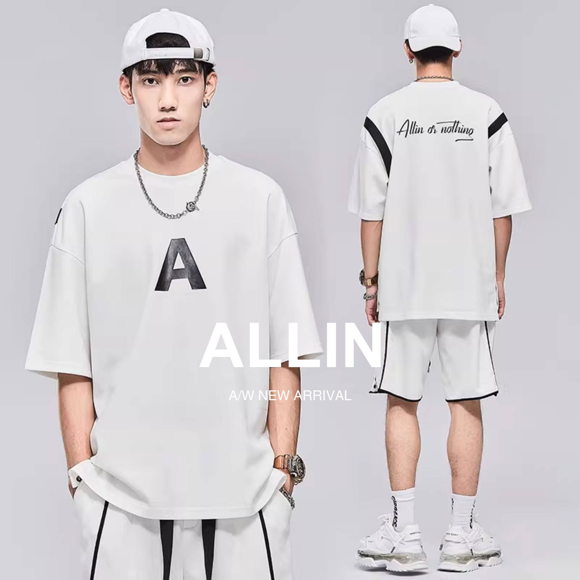 ALLIN 青少年短袖短裤男士时尚运动套装夏季薄款休闲宽松搭配帅