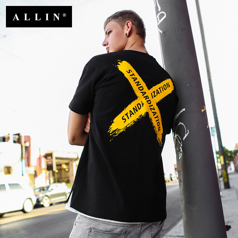 Allin2018夏季新款印花半袖體恤 潮流圓領純棉寬松上衣短袖t恤男