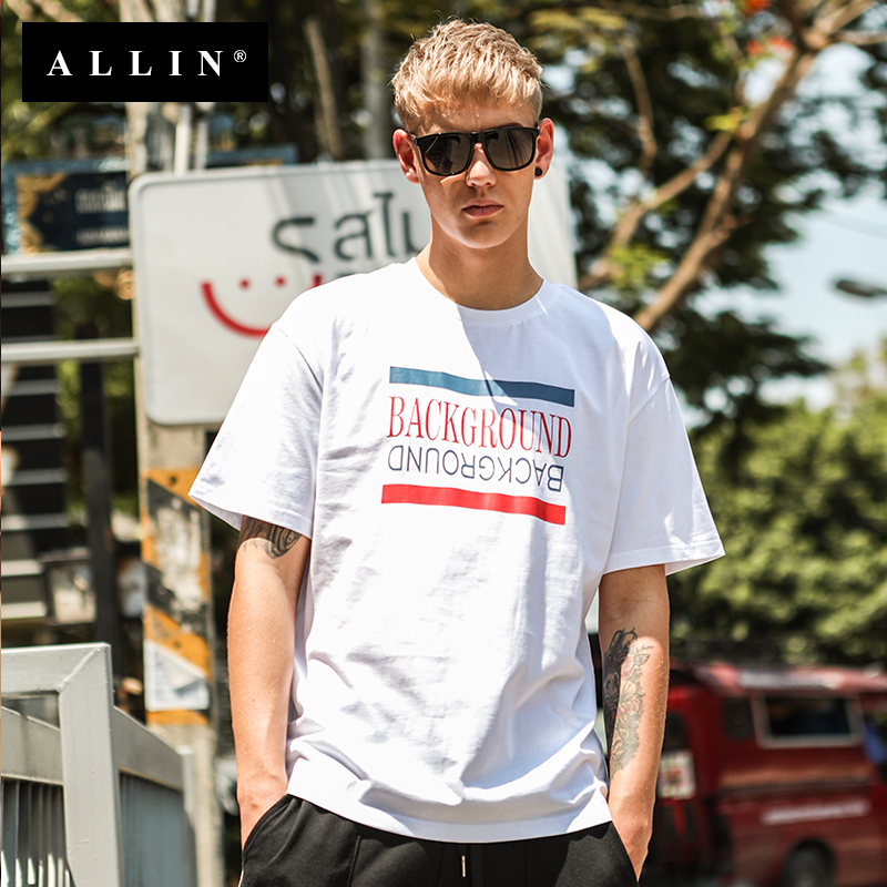 Allin短袖T恤男 2018夏季新款男士寬松潮流歐美圓領短袖體恤男t