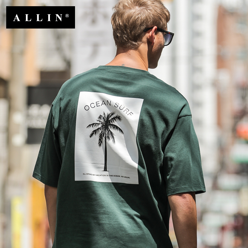 ALLIN短袖T恤 2018夏裝新款男士日系寬松學生半袖嘻哈潮牌體恤ins
