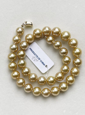 【仙仙专属】925银稀有浓金色10-13mm南洋金珍珠项链约45cm X990