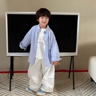 男女中小童日系绣花条纹学院风衬衣 休闲宽松衬衫 cici韩版 儿童春季