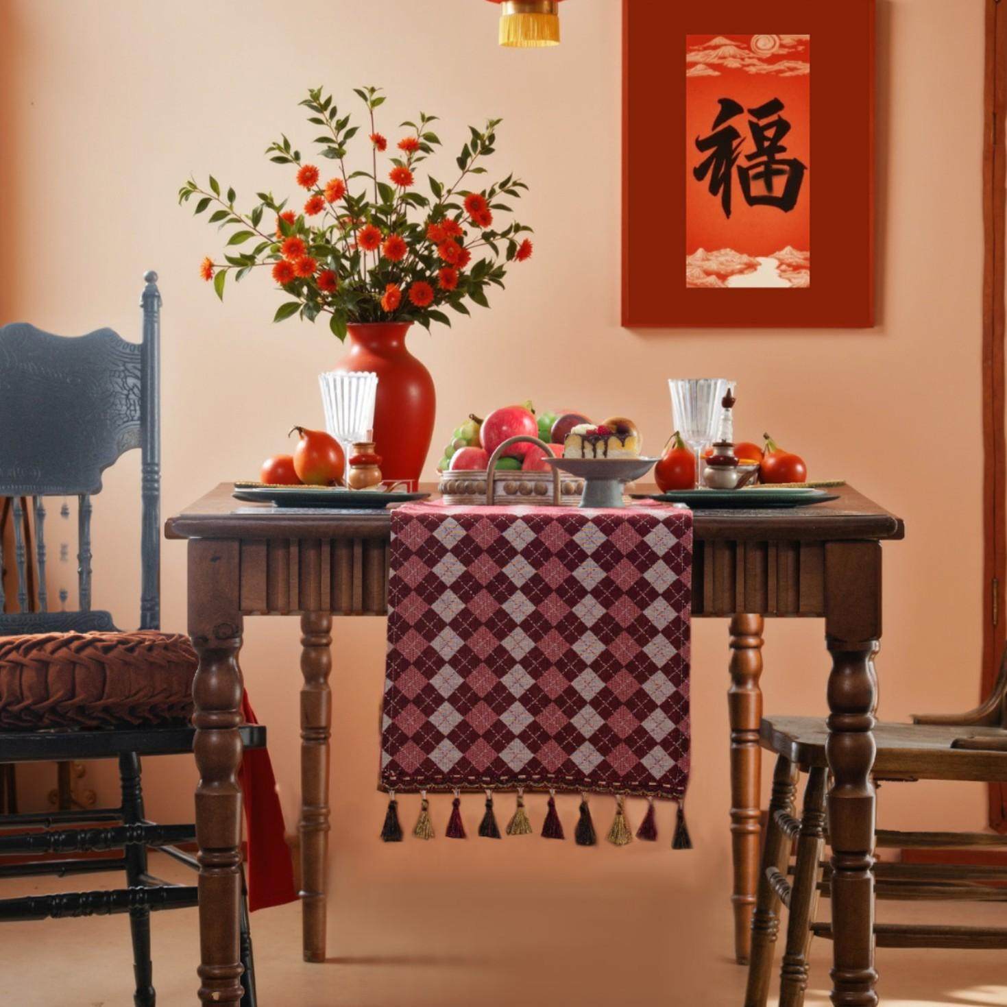 时尚长条格子桌旗新年喜庆圣诞装饰氛围感长条桌布茶几电视柜鞋柜,居家布艺,桌旗,淘宝优惠券,粉丝福利购,淘宝优惠卷