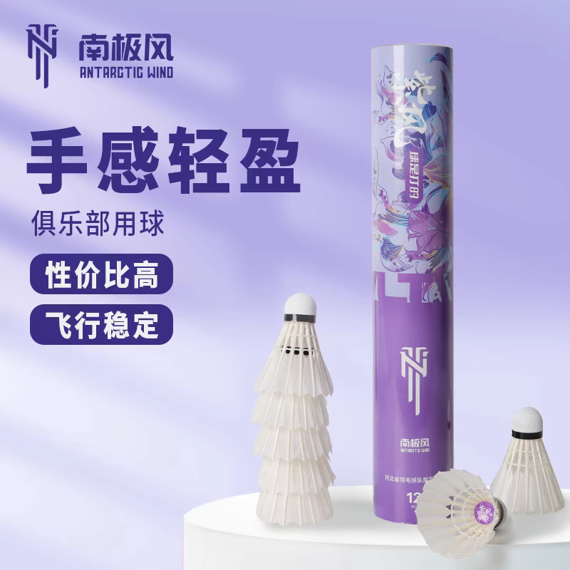 南极风风系列紫风鹚鸪鸭毛羽毛球飞行稳定体育课训练球正品12只装