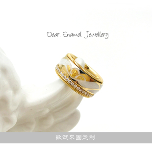 华o洛芙守护天使18k珐琅彩戒指旋转转动指环德国冷珐琅首饰定制