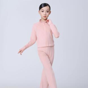 FZS DANCE 2024冬季新品L275 薄款拉链款运动服拉丁舞服套装 粉色