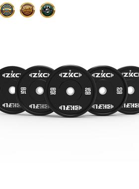 ZKC中国张孔正品全胶黑色ZKC-CR-K杠铃片Rubber Bumper Plates