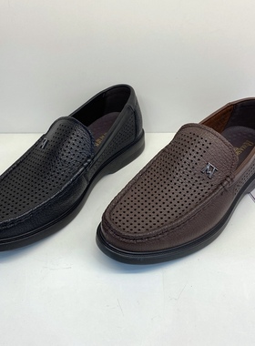 男鞋2024夏季头层牛皮镂空套脚皮鞋透气商务休闲皮鞋男凉鞋120338