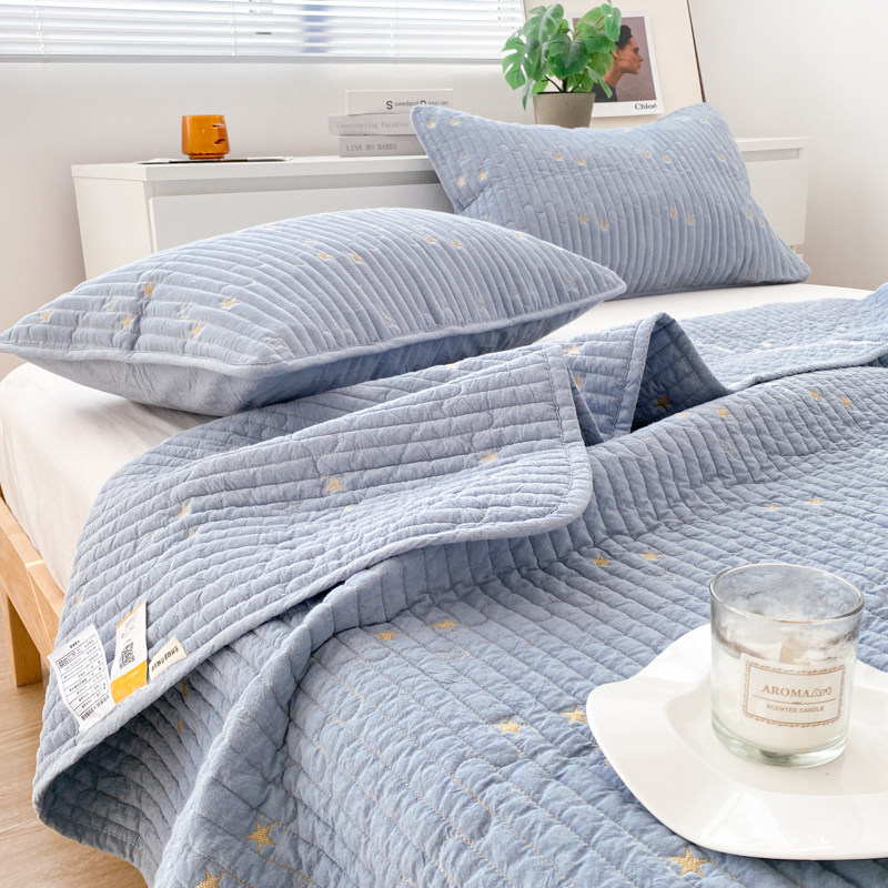 高档A类全棉色织水洗棉床盖刺绣款纯色炕盖绗缝简约纯棉加厚床单,床上用品,床盖,淘宝优惠券,粉丝福利购,淘宝优惠卷