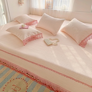 2026全棉双层纱榻榻米床盖纯棉花边农村大炕盖加大夹棉绗缝棉床单