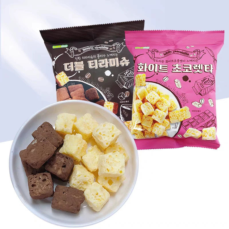 韩国进口涞可提拉米苏白巧克力味小方块65g膨化休闲食品零食小吃