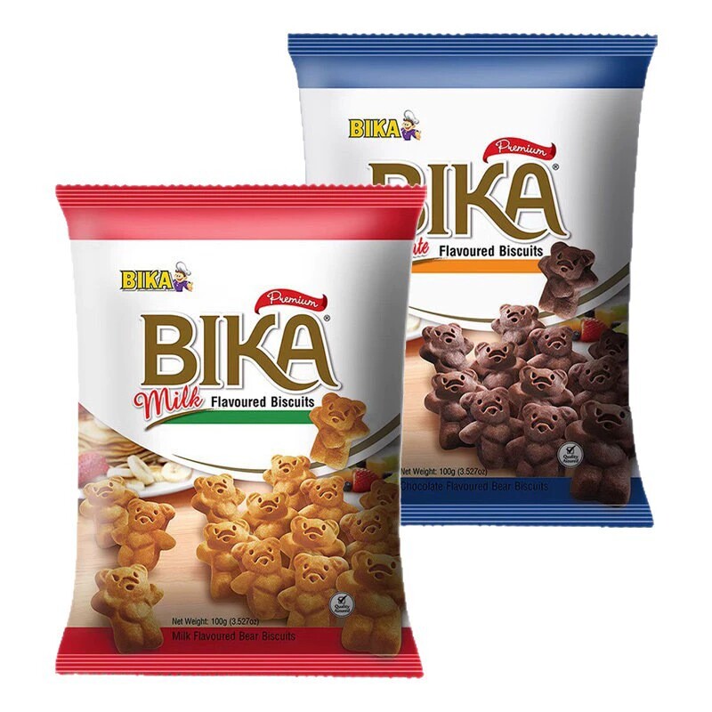 马来西亚进口BIKA小熊饼干卡通造型牛奶巧克力味饼干100g