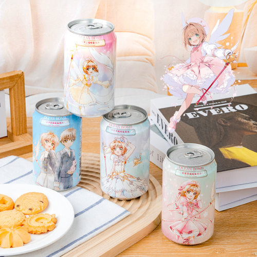 台湾进口OCEAN BOMB魔卡少女小樱卡通动漫水果茶味碳酸饮料罐装