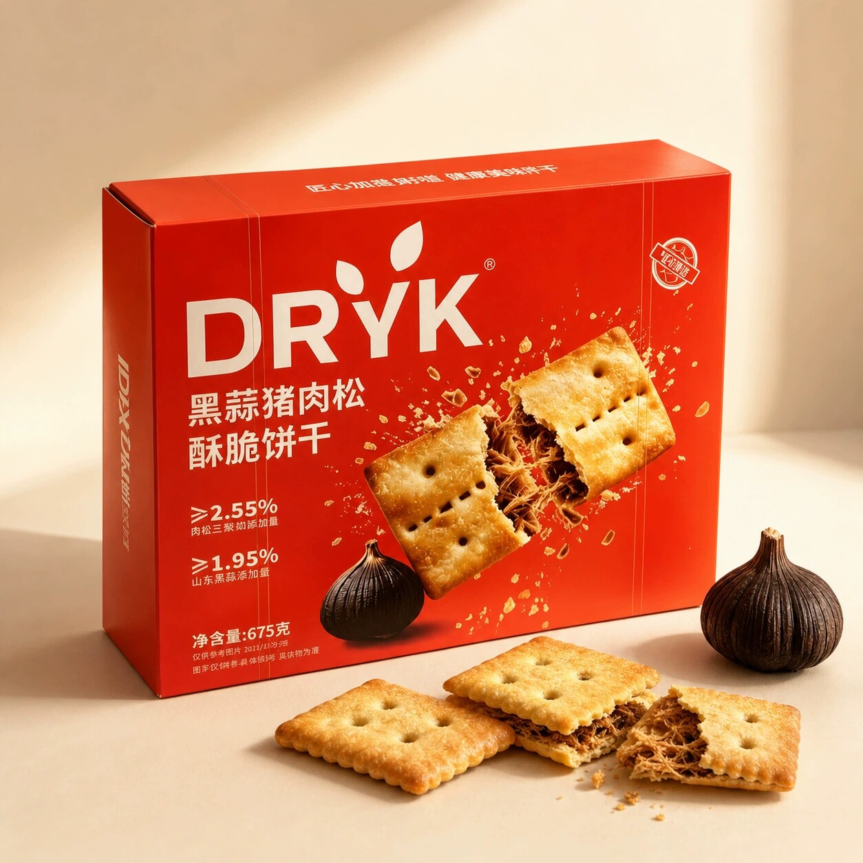 DRYK迪瓦克黑蒜猪肉松酥脆饼干675g休闲零食品