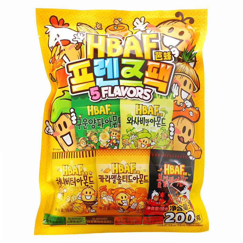 韩国进口HBAF芭蜂多口味什锦扁桃仁巴旦木坚果家庭装年货休闲零食