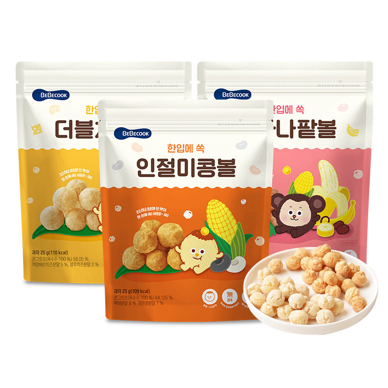 韩国百蓓可儿bebecook玉米球25g休闲零食香蕉红豆奶酪味泡芙球