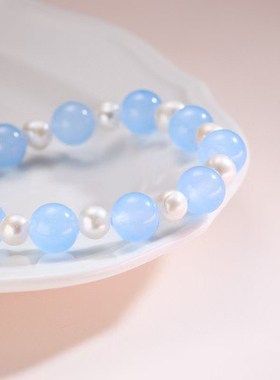 天然海蓝宝手链夏日清凉女款单圈小众设计感10MM手链礼物