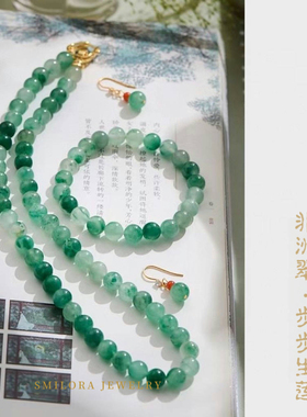 S999银针天然非洲翠耳环绿色耳坠高级古风耳饰玉石节日礼物