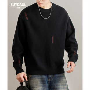 休闲简约圆领毛衣男士秋冬季新款宽松打底线衣潮流保暖针织衫上衣