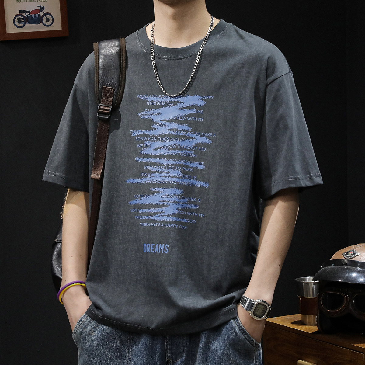 美式复古短袖t恤男士潮流衣服夏季2026新款大码潮牌男装薄款体恤