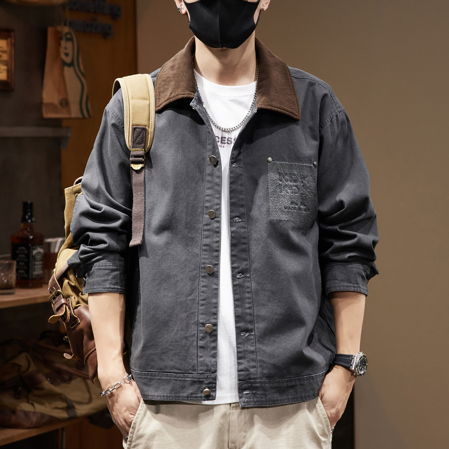 高端休闲夹克外套男春秋款翻领