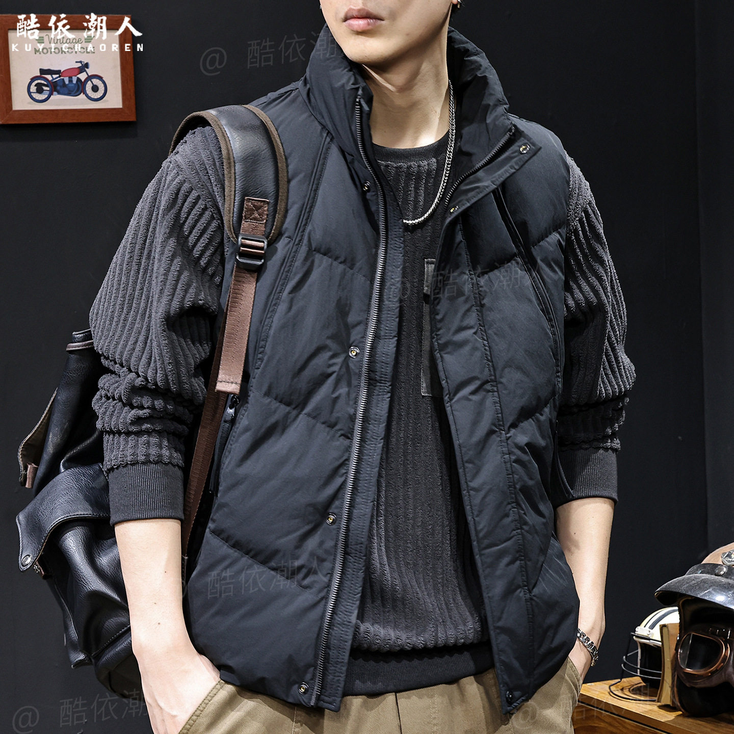 2025秋冬新款马甲男潮流立领短款拼接外套轻薄石墨烯棉服内胆大码,男装,常规马甲,淘宝优惠券,粉丝福利购,淘宝优惠卷