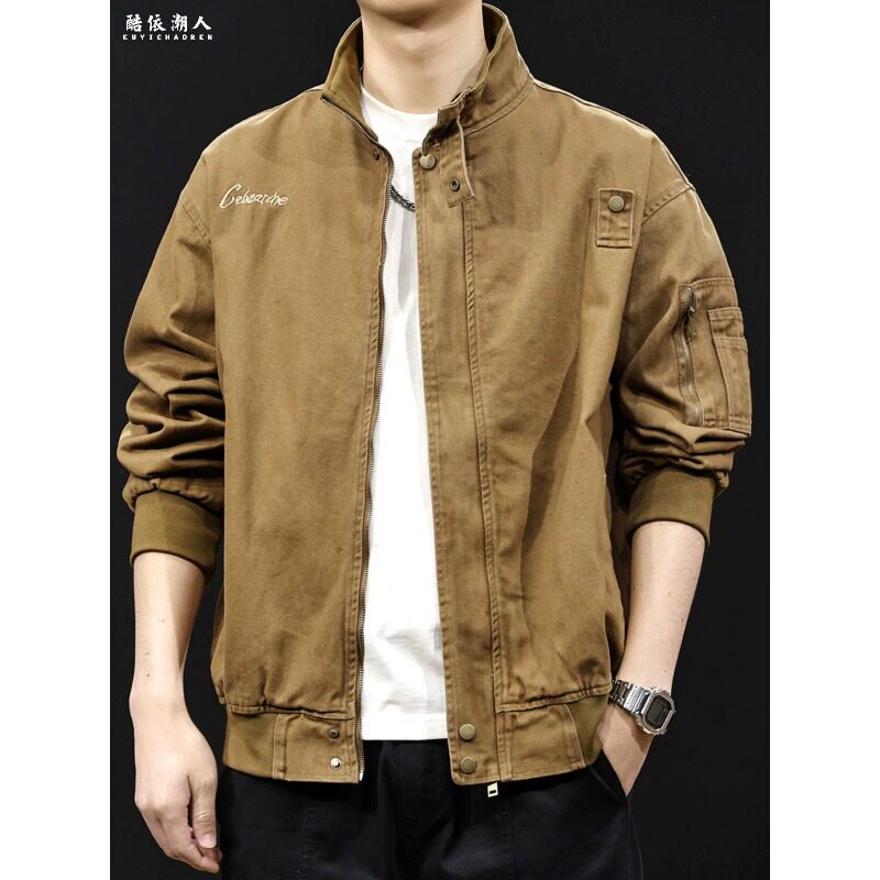 美式休闲外套男春秋款高级感立领工装飞行员夹克大码春季2026新款