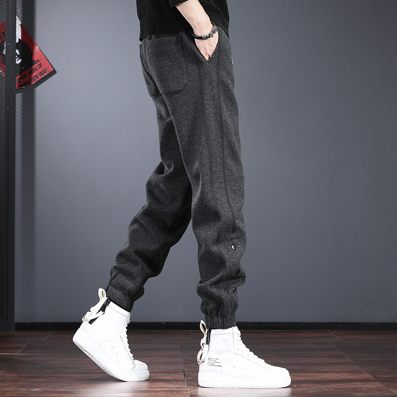 高端毛呢休闲裤男2025新款冬季加绒加厚束脚裤抽绳高克重保暖卫裤