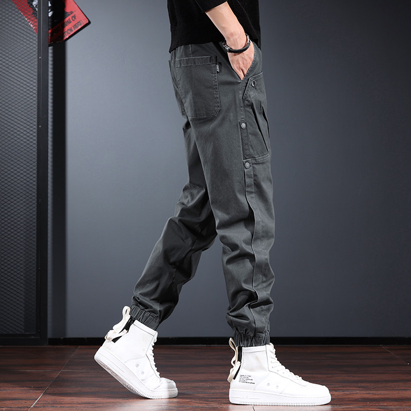 深灰色工装裤男潮牌宽松束脚裤2024秋冬季新款百搭法式水洗休闲裤