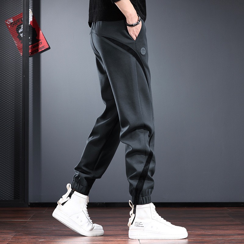 撞色休闲裤潮牌设计感抽绳束脚裤