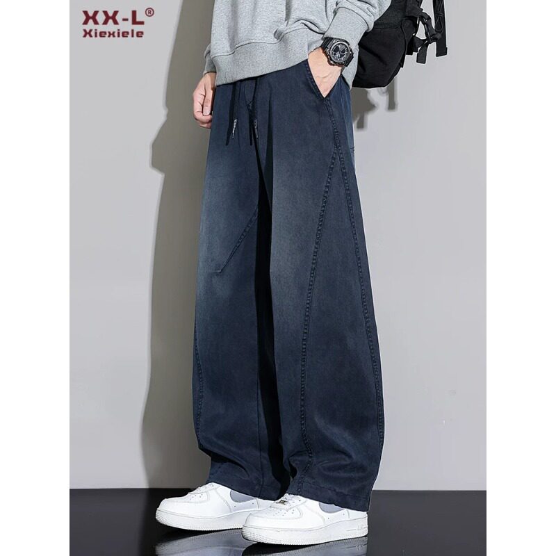 2026春季新款弯刀牛仔裤男士宽松直筒美式高街潮牌水洗休闲长裤子