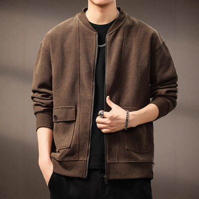 高端美式复古开衫欧棉绒立领夹克