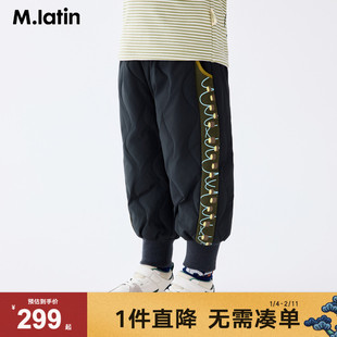 马拉丁儿童裤子25冬装新款男小童侧边装饰拼色图案设计羽绒裤