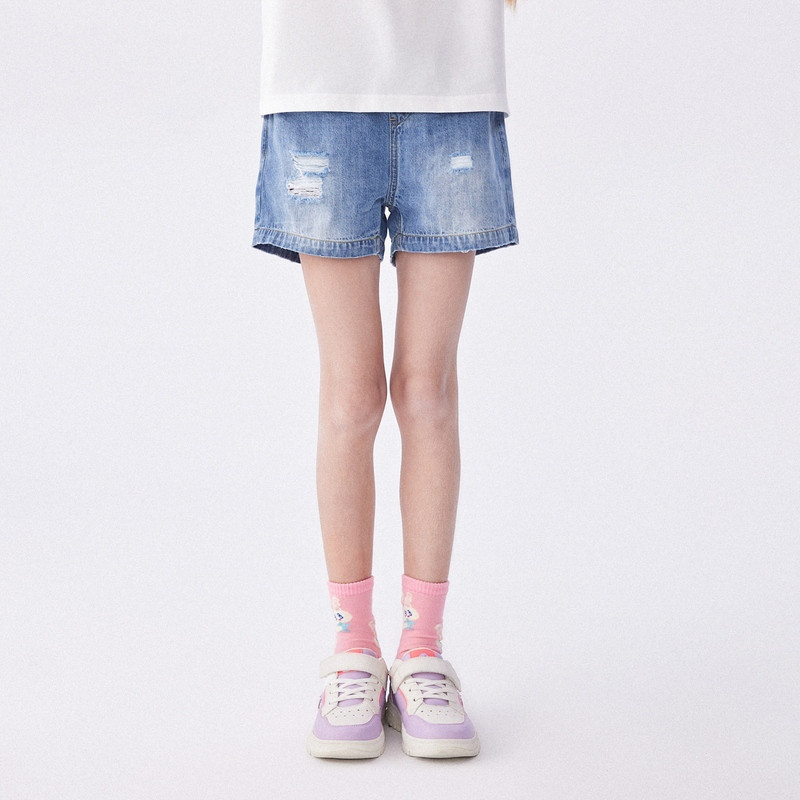 【商场同款】马拉丁童装儿童裤子24夏新款女大童水洗破洞牛仔短裤