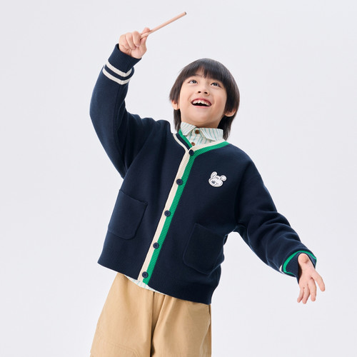 马拉丁童装毛衣25春装新款男女童大童潮流学院字母提花毛衣开衫