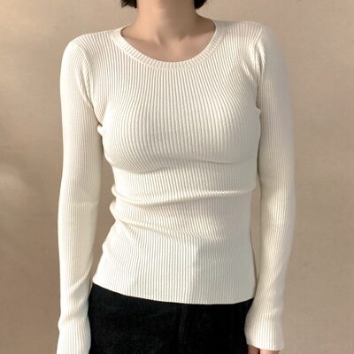 miss jijie lover/百搭圆领韩系温柔长袖打底衫女士内搭女针织衫