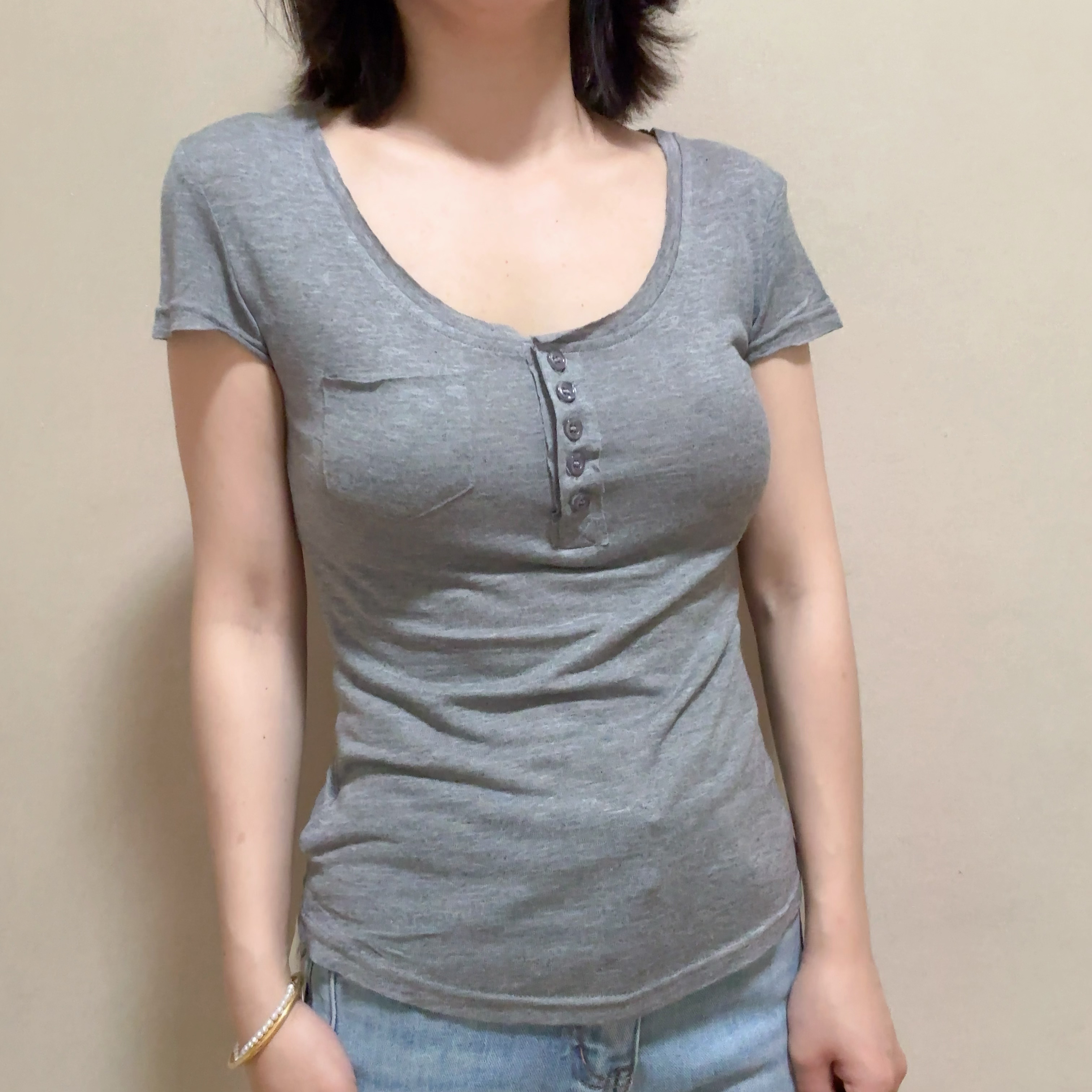 miss jijie lover/亨利领短袖T恤含修身显瘦打底衫上衣女55%亚麻