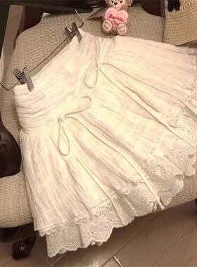蓬蓬短裙蓬蓬蛋糕裙短裙防走光初秋新款蝴蝶结系带蕾丝女