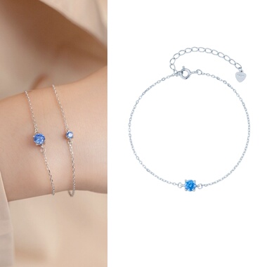 一抹蓝｜S925纯银海蓝色锆石手链女小众设计感轻奢一颗闪钻手饰品