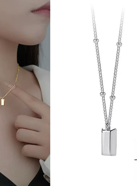 暴富｜S925纯银金砖小金条项链女原创设计吊坠锁骨颈链送女友招财