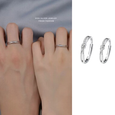 S999银情侣轻奢高级感同心结戒指