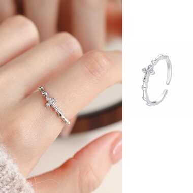 守护｜新款镶钻十字架高级感戒指S925银男女小众设计食指环可调节