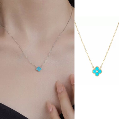 碧穹｜2025新爆链款绿松石四叶草项链女S925纯银轻奢小众花朵锁骨